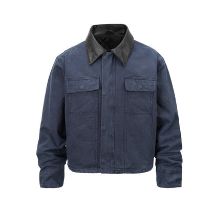 GMABCD Men's Collared Zip-Up Utility Jacket – Multi-Pocket Casual Outerwear
