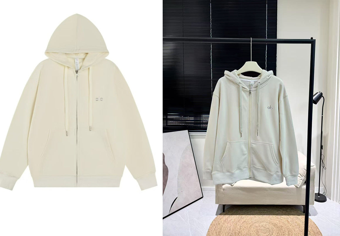 A-L-O Heavyweight Sweatshirt Loose Terry Warm Hoodie Zipper Casual Hooded Jacket