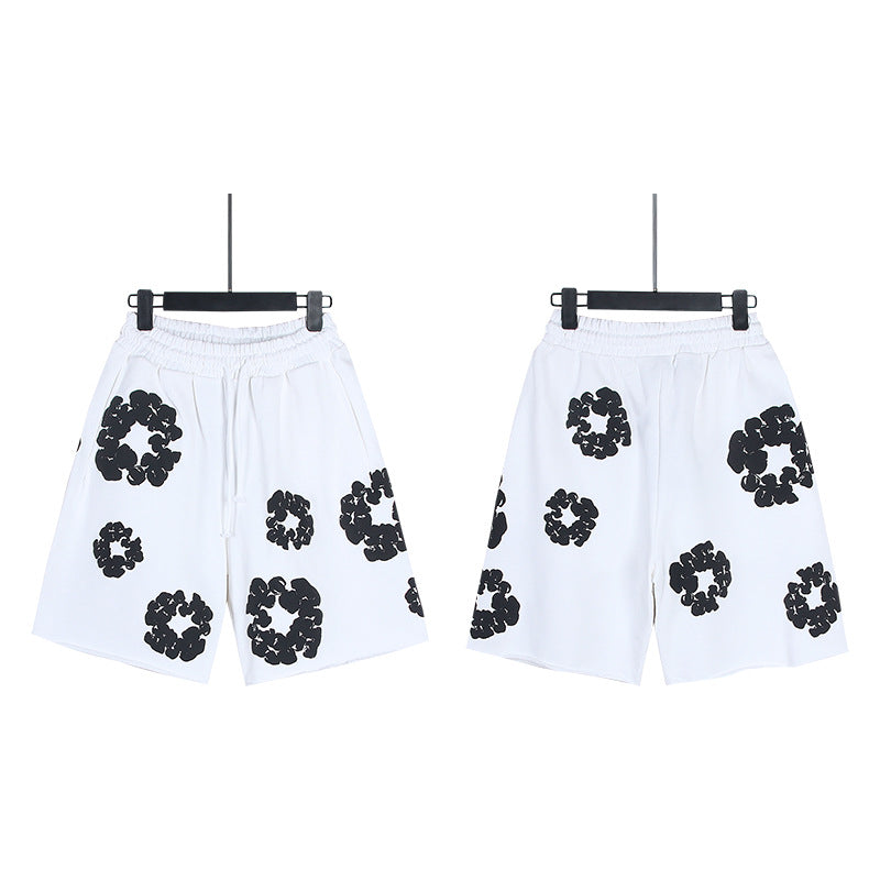 Puff Print Shorts 2024 European and American Fashion Brand Men's plus Size Loose Multi-Color Beach Pants