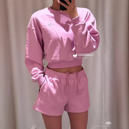 GMABCD women's cotton-rich terry Sweet Pink matching sweatshirt and shorts
