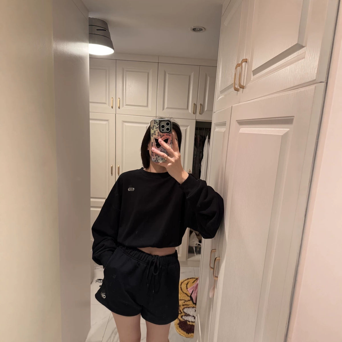 GMABCD women's cotton-rich terry Black matching sweatshirt and shorts