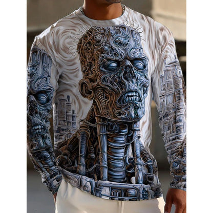 GMABCD Men's Skull Graphic Long-Sleeve T-Shirt – Halloween Print Crewneck