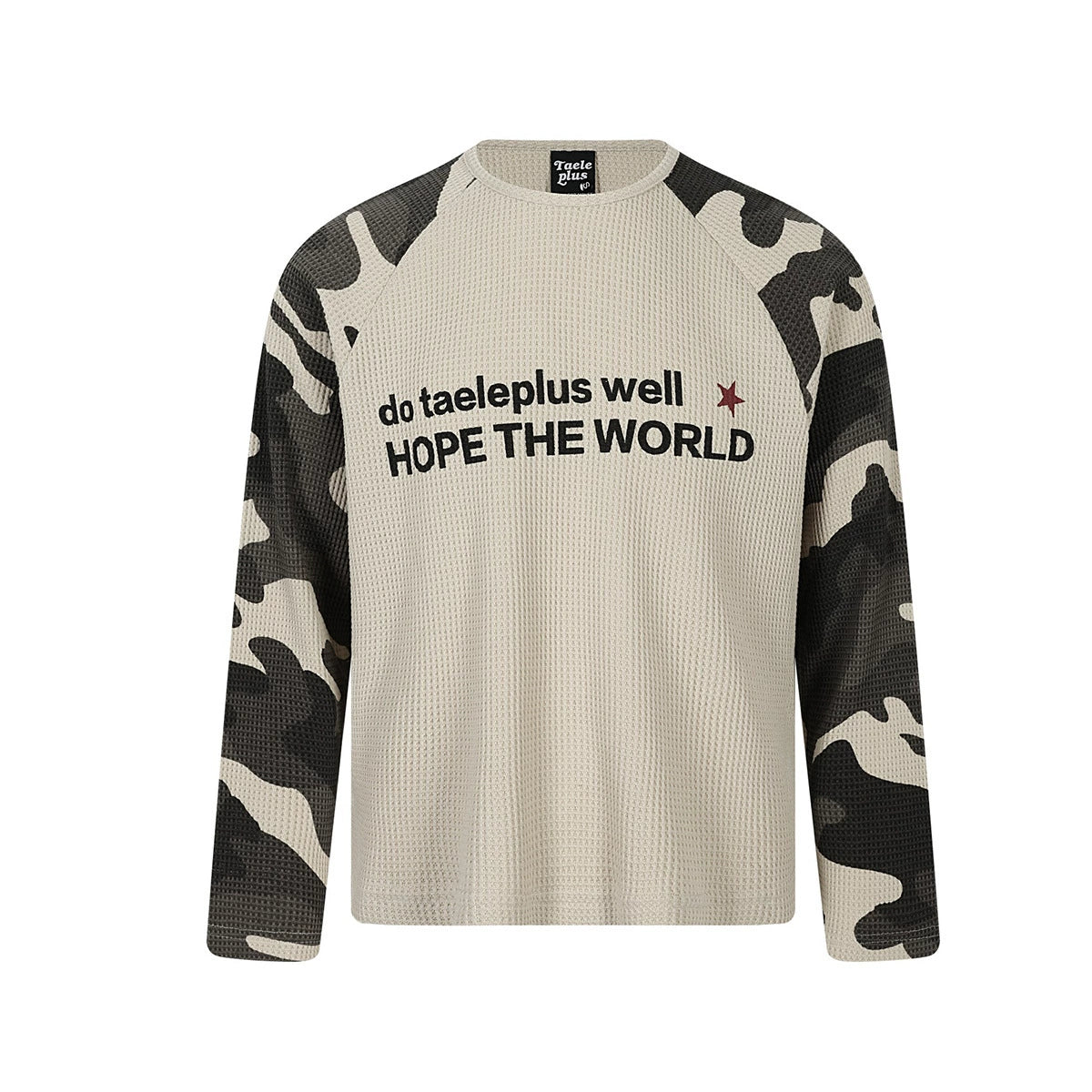 Men Camo Print Long Sleeve T-Shirt Raglan Streetwear - Front View