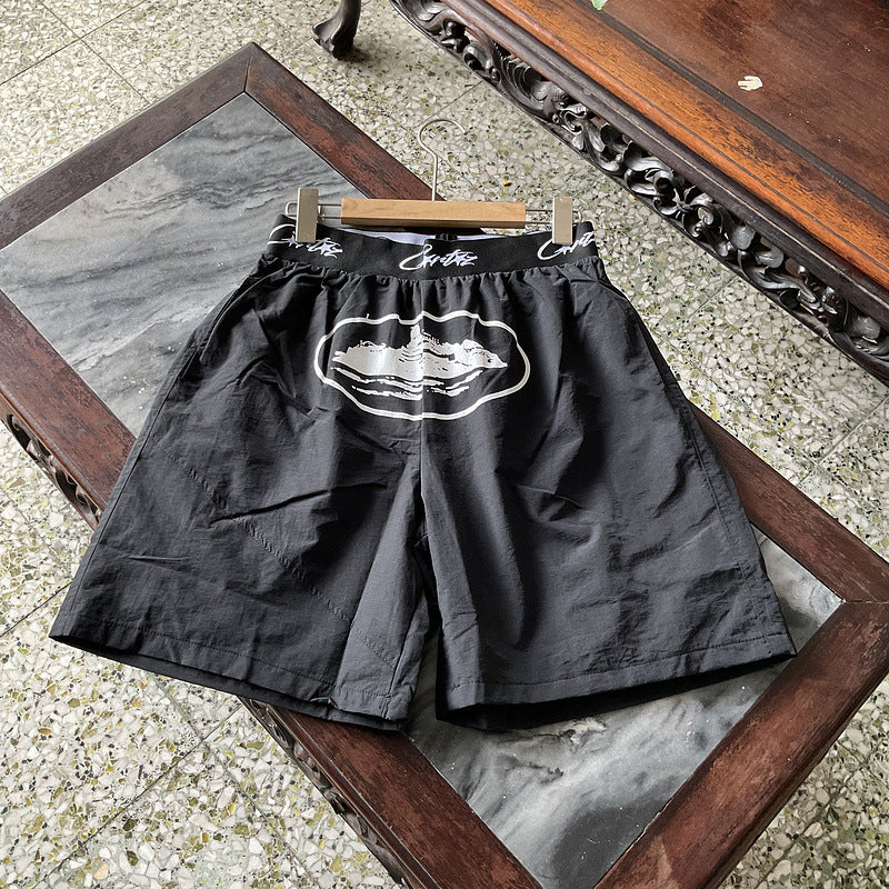 HD_VARIANT_IMAGE::8916 Black White | Alcatraz graphic cotton Bermuda shorts