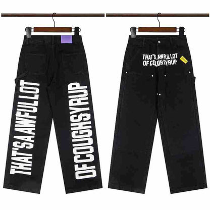 That's A Awful Lot of Cough Syrup Rhinestone Washed Denim Streetwear Pants