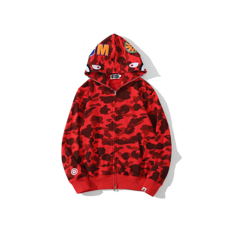 Baby Apee Shark Camouflage Hooded Cardigan Zipper Fashion Brand Comfortable Men's Women's Pullover Coat