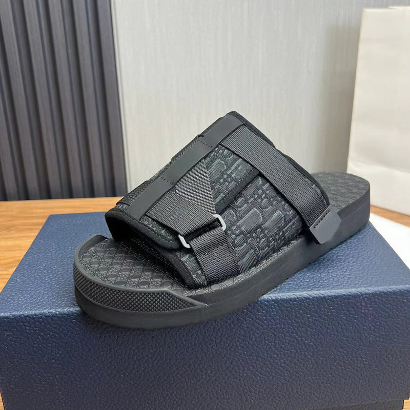 GMabcd Men's Fashion Printed Cloth Magic Tape Casual Slip-On Sandals Non-Slip Outdoor Beach