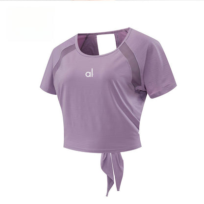 Al Sports Yoga Shirt for Women, Quick-Dry Running Casual Short Sleeve with Chest Pads, Short Cross-Fit Gym Top T-Shirt for Summer