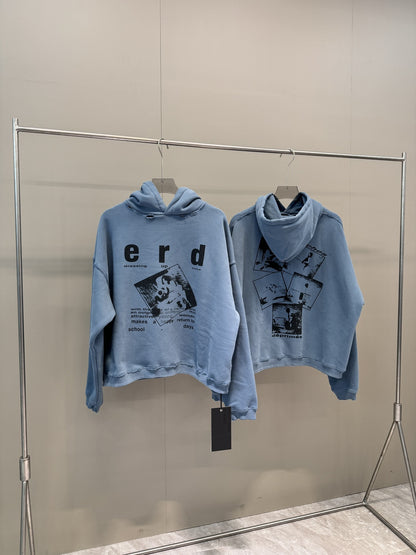 High-Quality ERD Melancholy Rich Second Generation Hooded Sweatshirt Washed Vintage Distressed Jacket Autumn Winter Zipper Coat