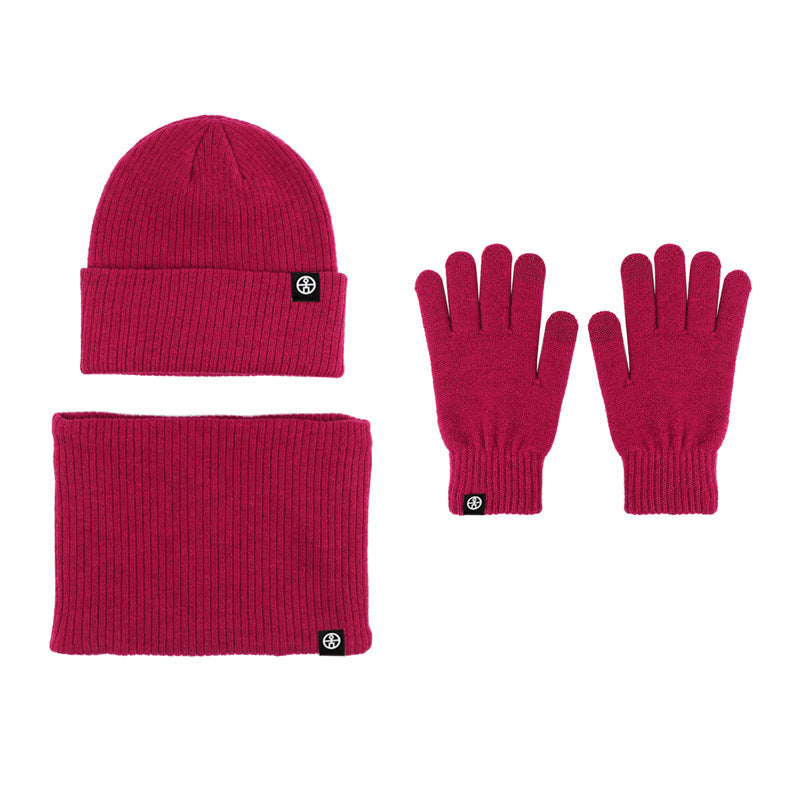 Winter Warm Woolen Hat Scarf Gloves Three-Piece Suit Windproof Adult Knitted Hat Three-Piece Set