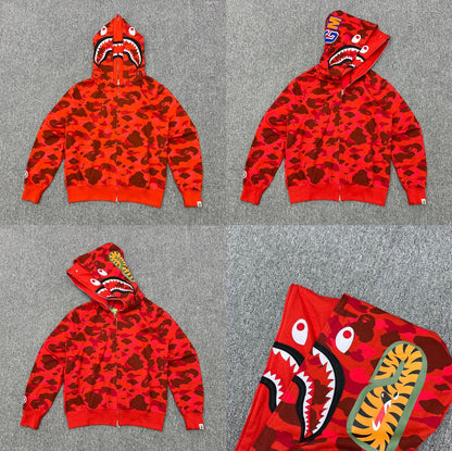 Fashion Brand Shark Camouflage Zipper Sweater Men and Women Couple Loose Cotton Fleece-lined Hooded Cardigan Coat Men