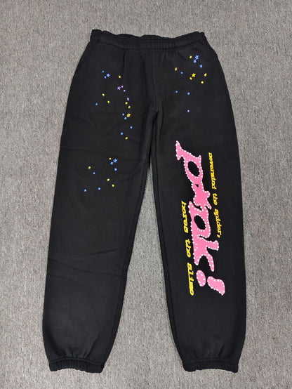 [Fleece Lined]Young Thug American Style Brand Sp5DER 555555 Spider Web Foam Print Casual Unisex Sweatpants