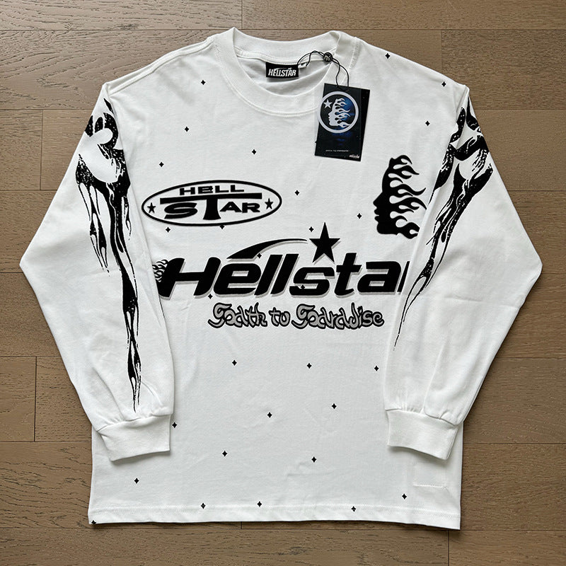 2025 Summer New American Fashion Brand Male and Female Couples Wear plus Size Loose Pullover Long Sleeve T-shirt Teenagers