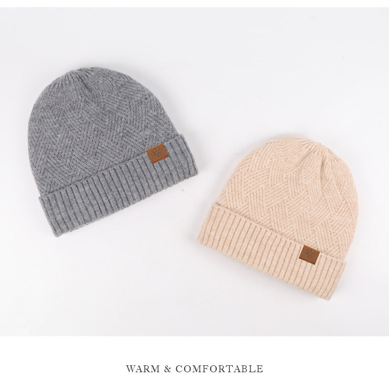 Winter Double Layer Fleece-lined Thickened Knitted Hat Women's Solid Color Wool Warm Windproof Earflaps Slipover Flanging Woolen Cap