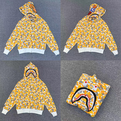 Fashion Brand Shark Camouflage Zipper Sweater Men and Women Couple Loose Cotton Fleece-lined Hooded Cardigan Coat Men