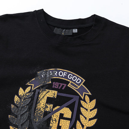 FQG Wheat Ear Short Sleeve 2025 Summer New European and American Trendy Brand Men's Plus Size Loose T-Shirt