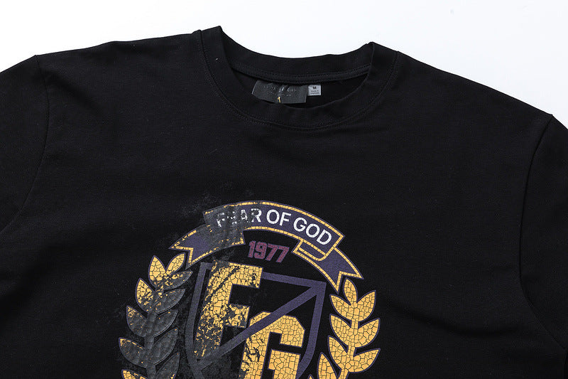 FQG Wheat Ear Short Sleeve 2025 Summer New European and American Trendy Brand Men's Plus Size Loose T-Shirt