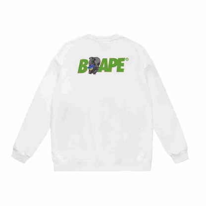 Terry Sweatshirt with Ape Man Letter Print, Unisex, Pure Cotton, Loose Fit, Thin, Crew Neck Pullover Top, Outerwear