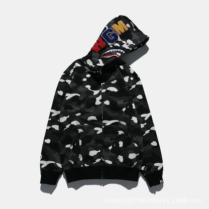 Baby Apee Shark Camouflage Hooded Cardigan Zipper Fashion Brand Comfortable Men's Women's Pullover Coat