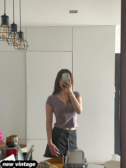 Skim Same Style Kardashian New Vintage Henley Shirt Button Baby Same Style New Vintage Summer Top