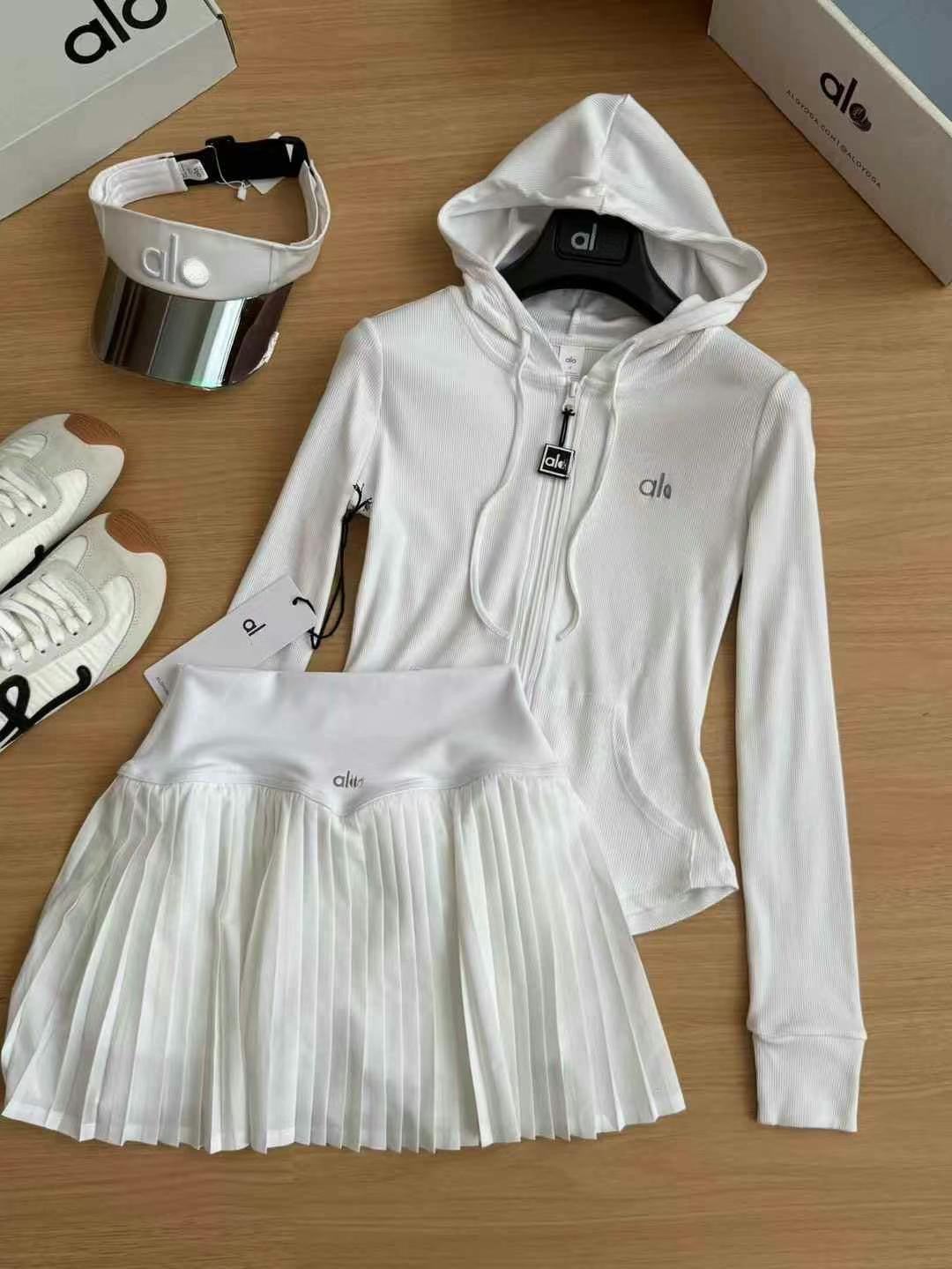 A-L High-Quality Hooded Zipper Jacket and Pleated Skirt Set Two-Piece Slim Fit Versatile Yoga Sports