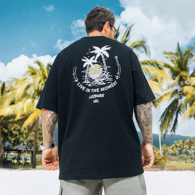 Trendy Fashion Casual Plus Size Men's Short Sleeve T-Shirt Round Neck Fat Man Plus Size Short Sleeve Base Shirt Cotton Sweat-Absorbing Shirt