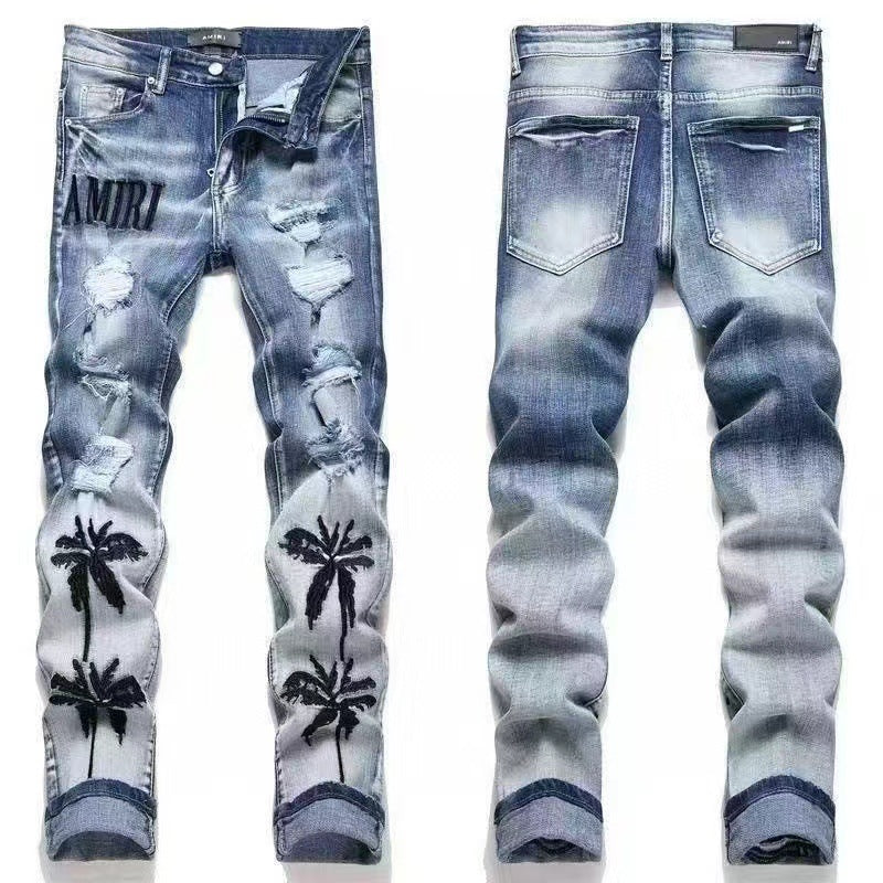 GMAM Heavy Craft Washed Distressed High Street Embroidered Unisex Jeans
