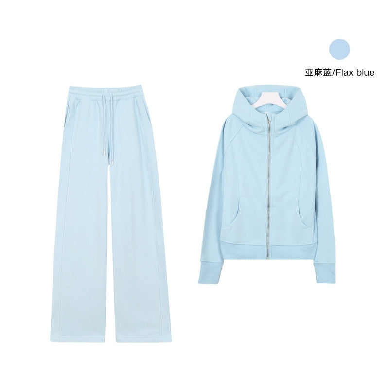 LULU Embroidered Hooded Zipper Cardigan Slim Fit Sweatshirt Set Fleece Lined Full Zipper Cardigan Jacket Gold Label