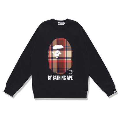 Terry Sweatshirt with Ape Man Letter Print, Unisex, Pure Cotton, Loose Fit, Thin, Crew Neck Pullover Top, Outerwear