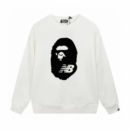 Terry Sweatshirt with Ape Man Letter Print, Unisex, Pure Cotton, Loose Fit, Thin, Crew Neck Pullover Top, Outerwear