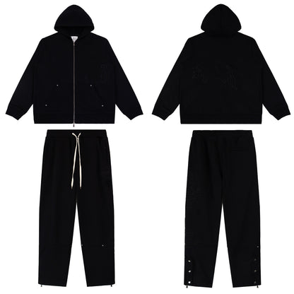 GMabcd Casual Set God-peed Patch Letter Cardigan Hoodie High Street Men's Casual Sweatshirt Sweatpants