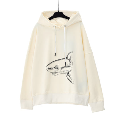 Hooded Sweatshirt Unisex Design Sense Tailless Shark Print Fashion Casual Long Sleeve