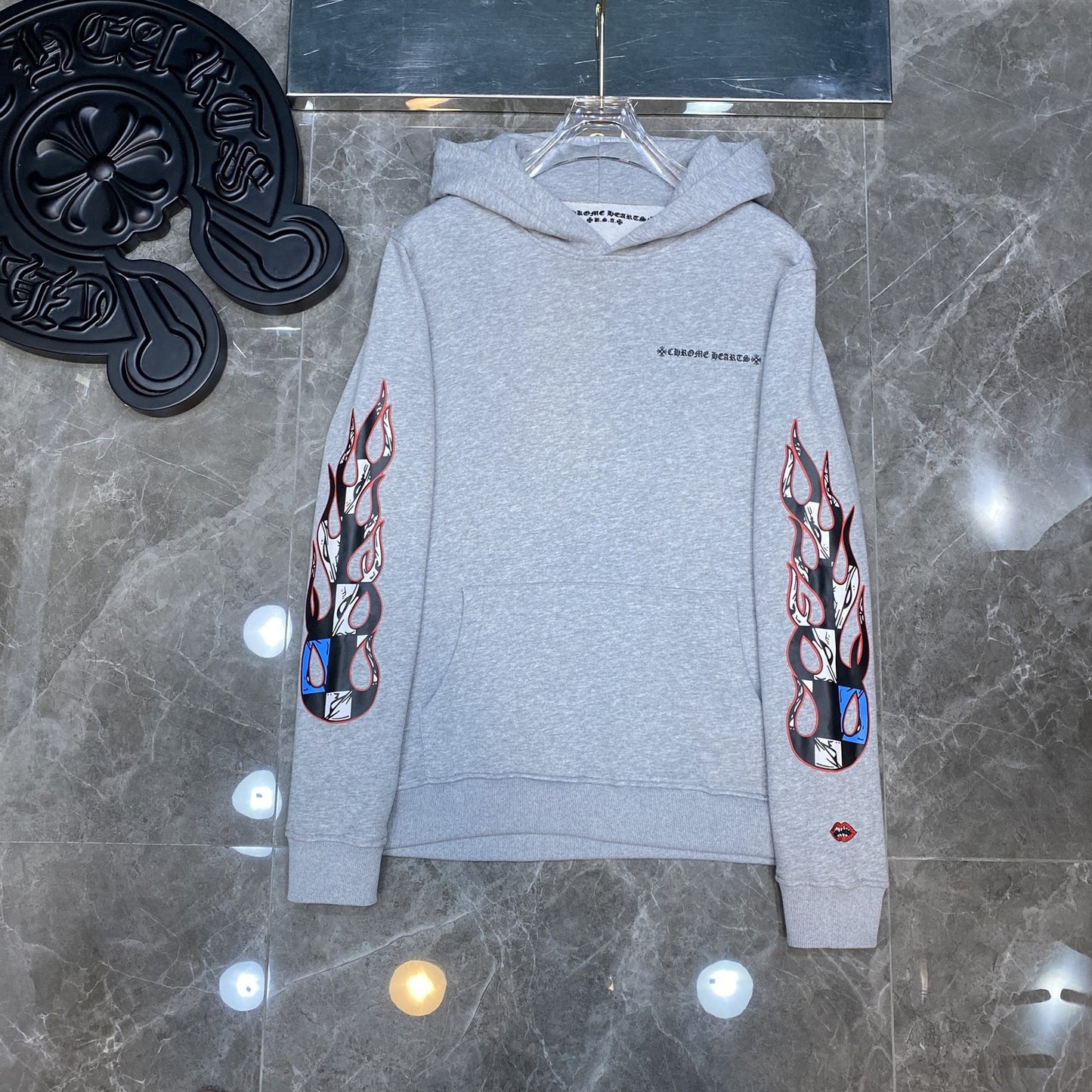 21SS Correct Version Crow Matty Graffiti Flame Cross Flower Arm Hooded Sweatshirt Couple Style