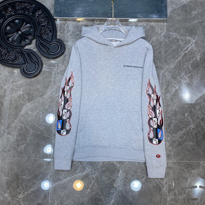 21SS Correct Version Crow Matty Graffiti Flame Cross Flower Arm Hooded Sweatshirt Couple Style