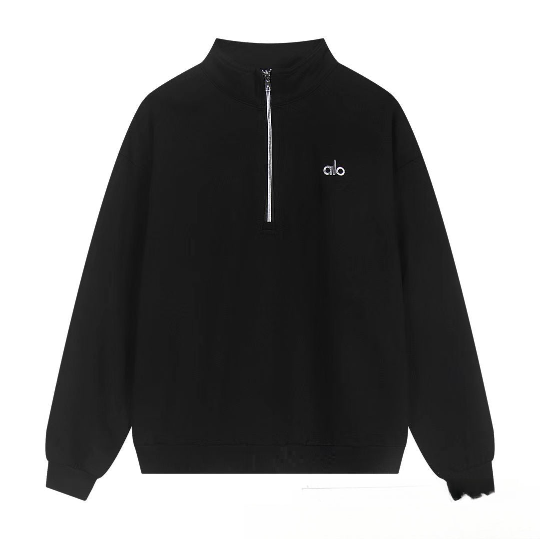 A-L-O Half-Zip Sweatshirt for Women, Autumn and Winter Loose Stand Collar Slimming Jacket, Casual Sports Top