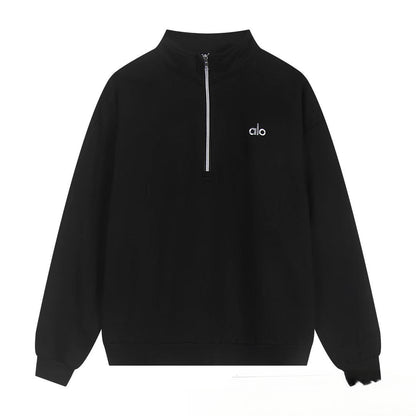 A-L-O Half-Zip Sweatshirt for Women, Autumn and Winter Loose Stand Collar Slimming Jacket, Casual Sports Top