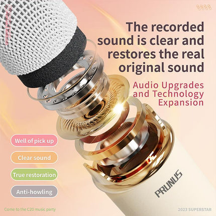 GMABCD Mini Karaoke Machine PortableBluetooth Speaker with Wireless Microphone 6Sound Modes for Kids Home Party Birthday Giftsfor Girls Boys