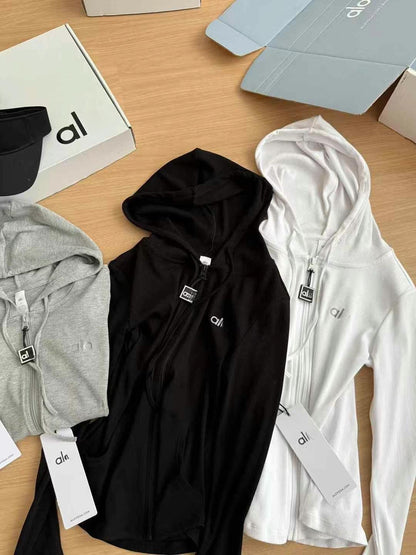 A-L High-Quality Hooded Zipper Jacket and Pleated Skirt Set Two-Piece Slim Fit Versatile Yoga Sports