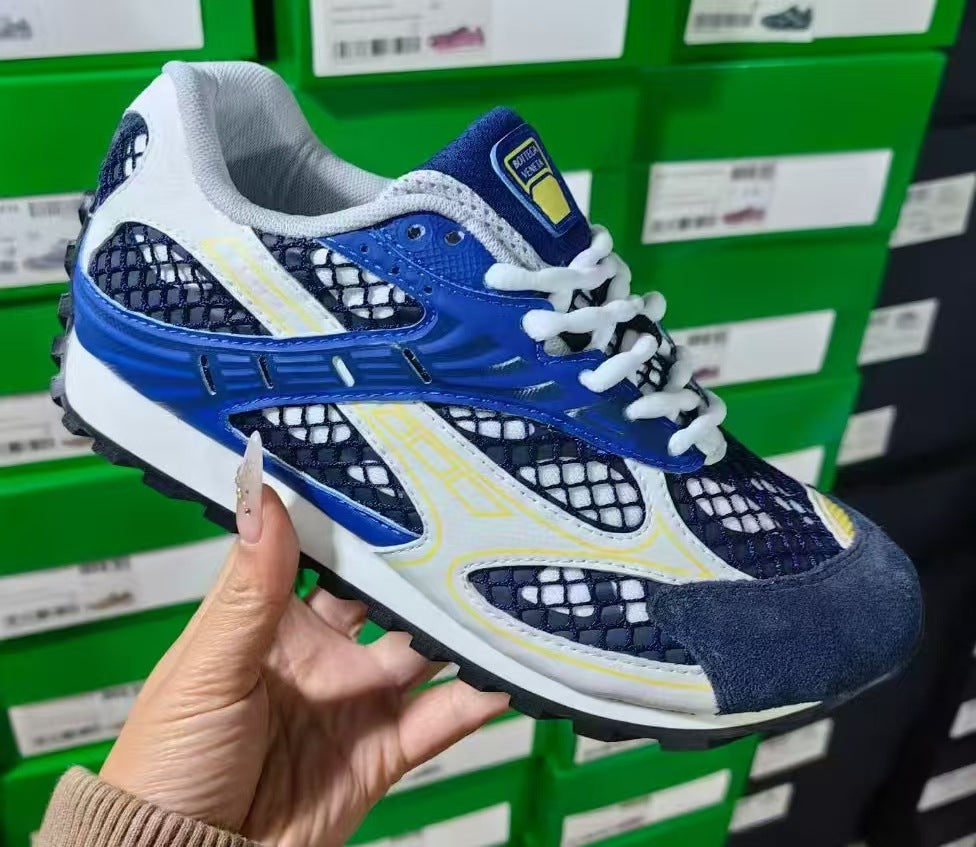 GMabcd New Casual Genuine Leather Mesh Patchwork Dad Shoes Versatile Fashion Couple Lace-up Sneakers