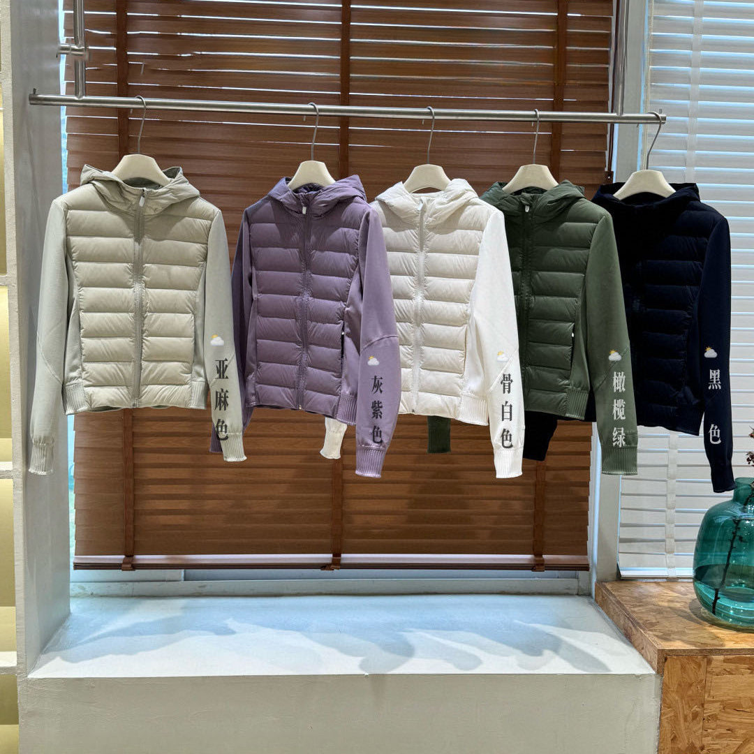Lulu Same Style Lightweight Patchwork Down Jacket DownAndAround Hooded Slim Fit Sports Jacket Coat