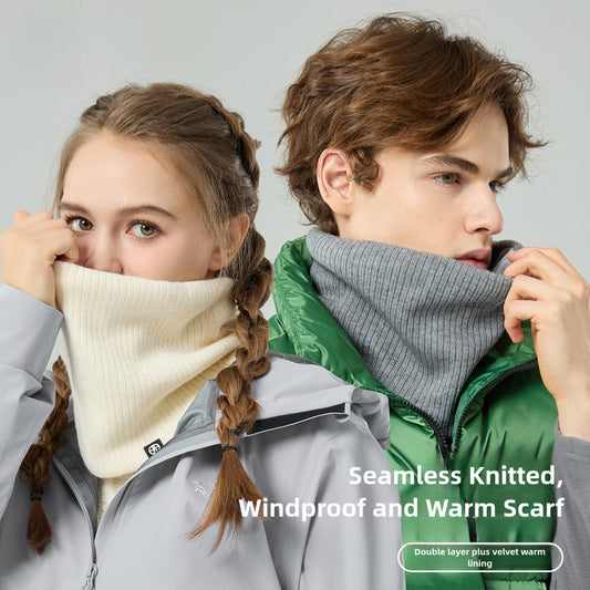 Winter Knitting Scarf Pullover Pure Color All-Matching Outdoor Keep Warm Turtleneck Wool Cold-Proof Double Layer Fleece-lined Neck Protection Scarf