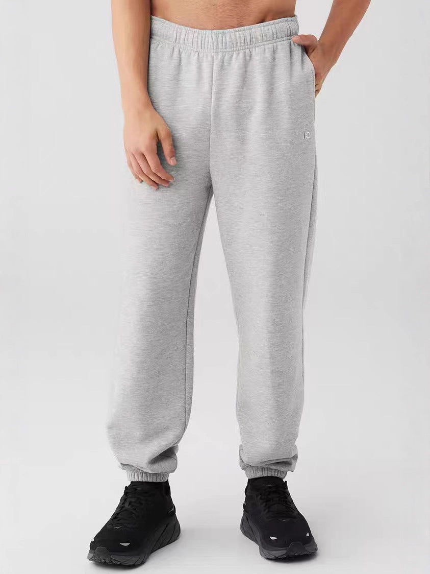 Fleece-Lined A-L-O Cuffed Sweatpants Loose Fit Elastic Waistband Joggers Unisex Casual Pants