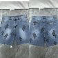 24ss Ch Heavy Industry Cross Patch Denim Shorts Couple Shorts