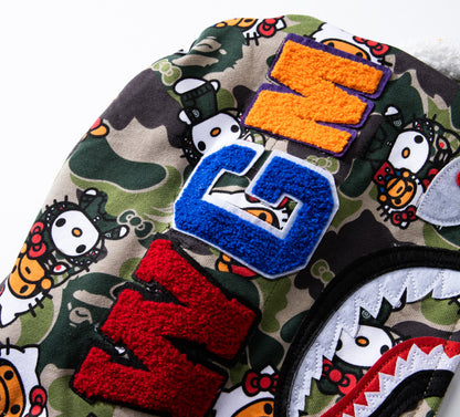 Men's Sweatshirt Shark Cartoon Camouflage Hello Kitty Casual Loose Hooded Top Women's Jacket
