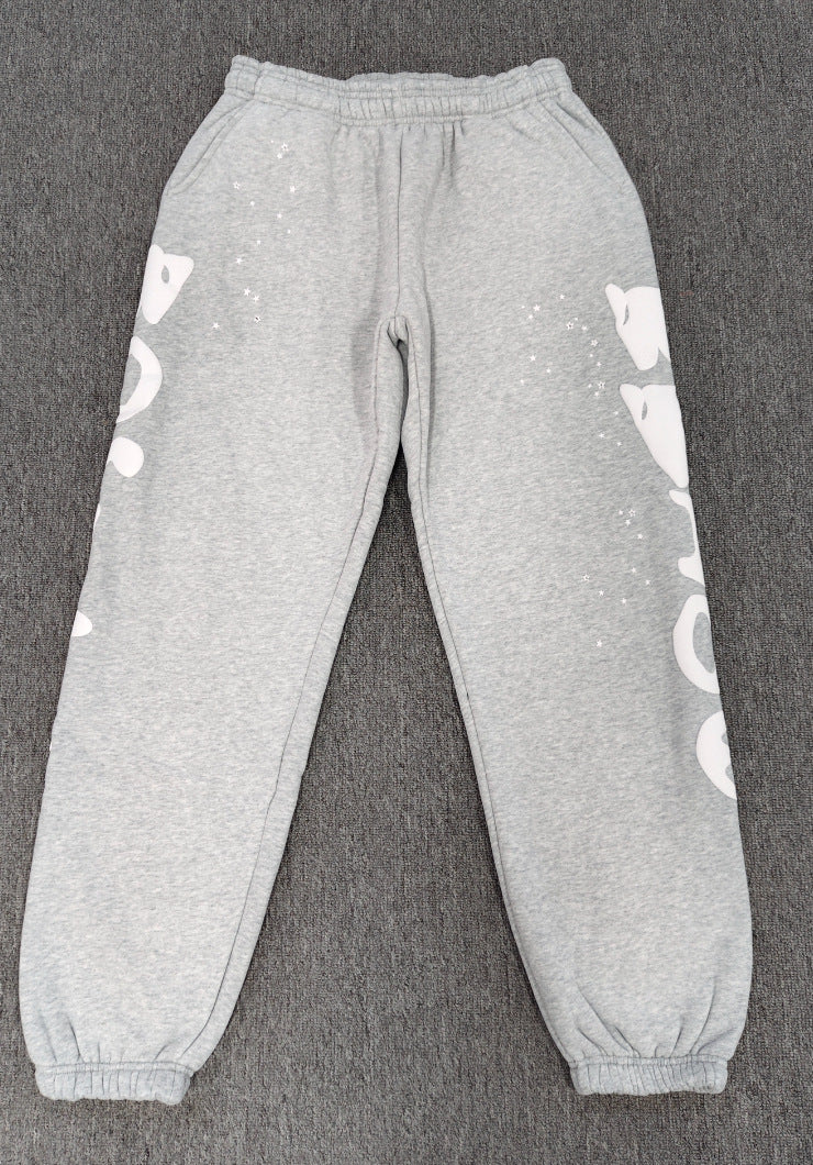 [Fleece Lined]Young Thug American Style Brand Sp5DER 555555 Spider Web Foam Print Casual Unisex Sweatpants