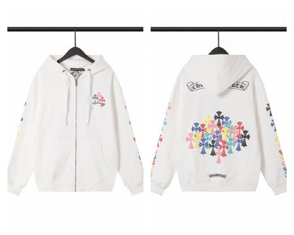CH Autumn Winter New Cross Scroll Simple Classic Hooded Sweatshirt Zipper Pure Cotton Jacket