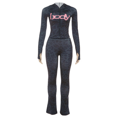 2025 Autumn Women's New Fashion Hooded Camouflage Print Long Sleeve Sports Trendy Slim Fit Long Pants Two-Piece Set