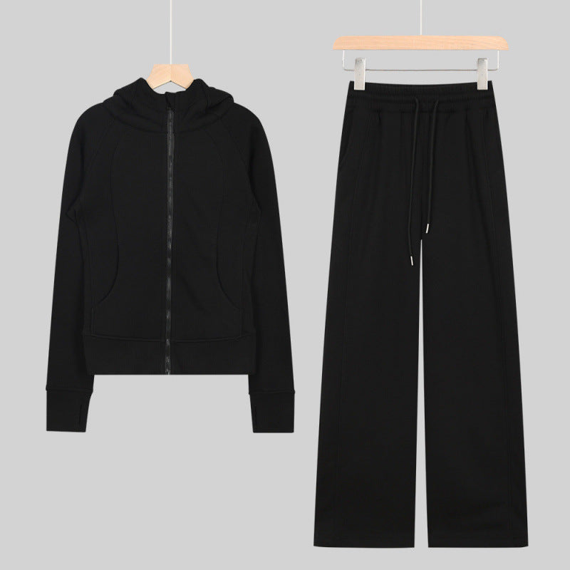 LULU Embroidered Hooded Zipper Cardigan Slim Fit Sweatshirt Set Fleece Lined Full Zipper Cardigan Jacket Gold Label