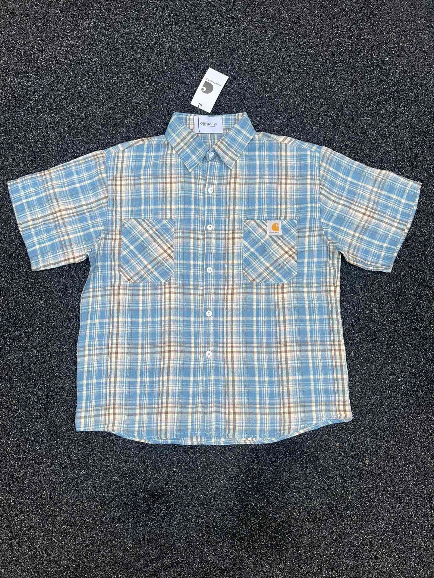 Carhartt Pure Cotton Brushed Embroidered Logo Plaid Element Heavyweight Frayed Edge Shirt for Men and Women Couples