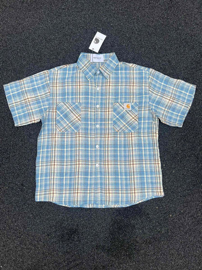 Carhartt Pure Cotton Brushed Embroidered Logo Plaid Element Heavyweight Frayed Edge Shirt for Men and Women Couples